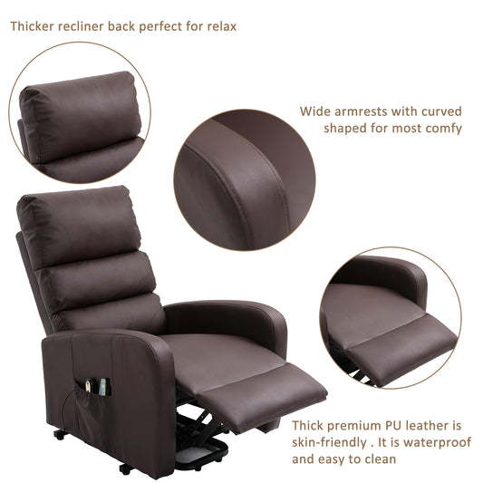 Power Massage Lift Recliner Chair with Heat & Vibration for Elderly, Heavy Duty and Safety Motion Reclining Mechanism, 2 Side Pockets , Remote control, Faux