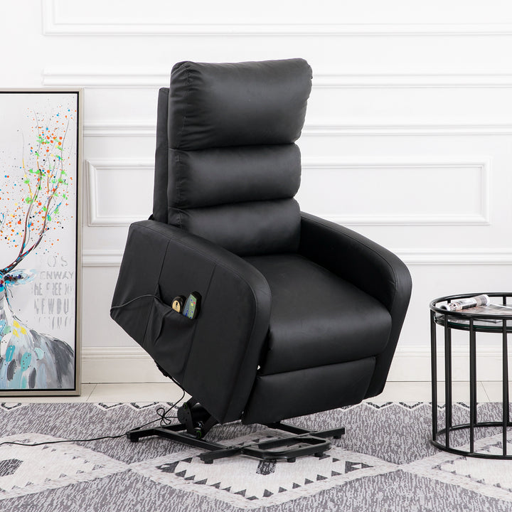 Power Massage Lift Recliner Chair with Heat & Vibration for Elderly, Heavy Duty and Safety Motion Reclining Mechanism, 2 Side Pockets , Remote control, Faux Leather