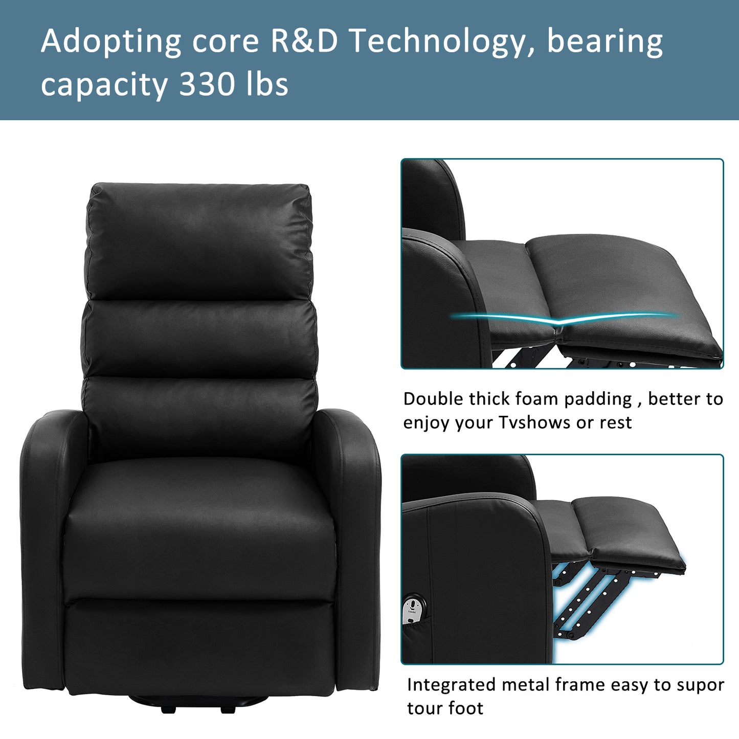 Power Massage Lift Recliner Chair with Heat & Vibration for Elderly, Heavy Duty and Safety Motion Reclining Mechanism, 2 Side Pockets , Remote control, Faux Leather