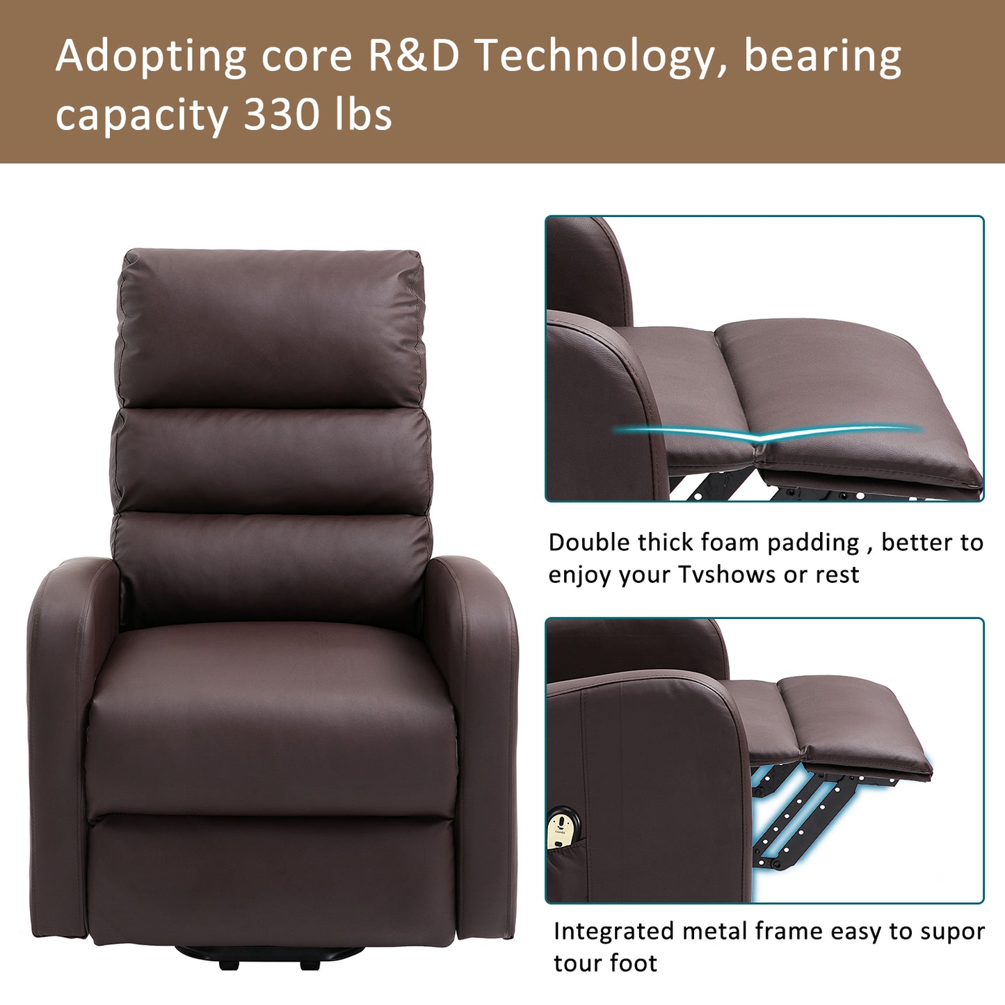Power Massage Lift Recliner Chair with Heat & Vibration for Elderly, Heavy Duty and Safety Motion Reclining Mechanism, 2 Side Pockets , Remote control, Faux