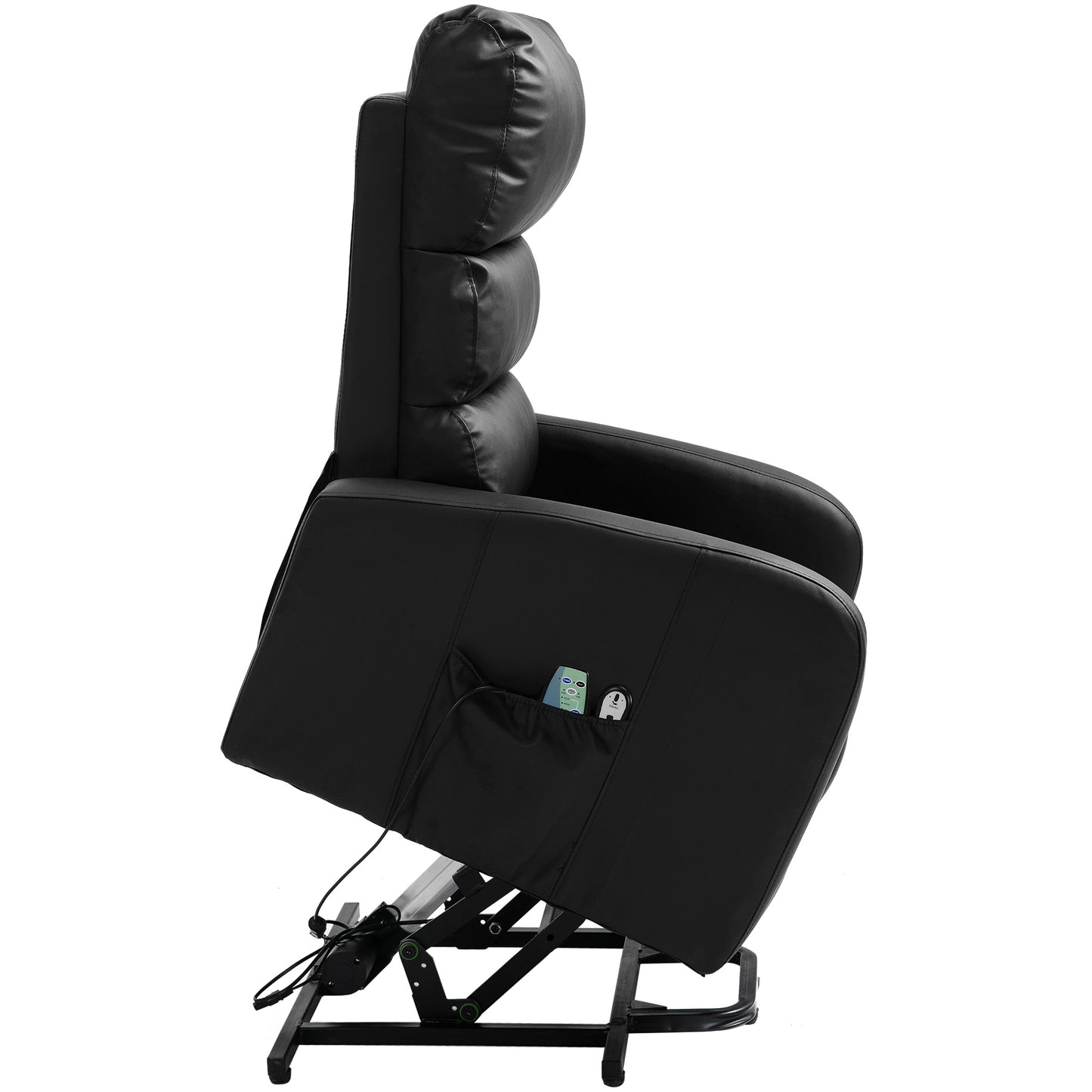 Power Massage Lift Recliner Chair with Heat & Vibration for Elderly, Heavy Duty and Safety Motion Reclining Mechanism, 2 Side Pockets , Remote control, Faux Leather