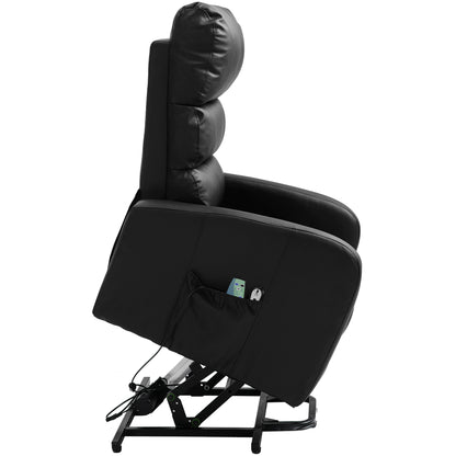 Power Massage Lift Recliner Chair with Heat & Vibration for Elderly, Heavy Duty and Safety Motion Reclining Mechanism, 2 Side Pockets , Remote control, Faux Leather