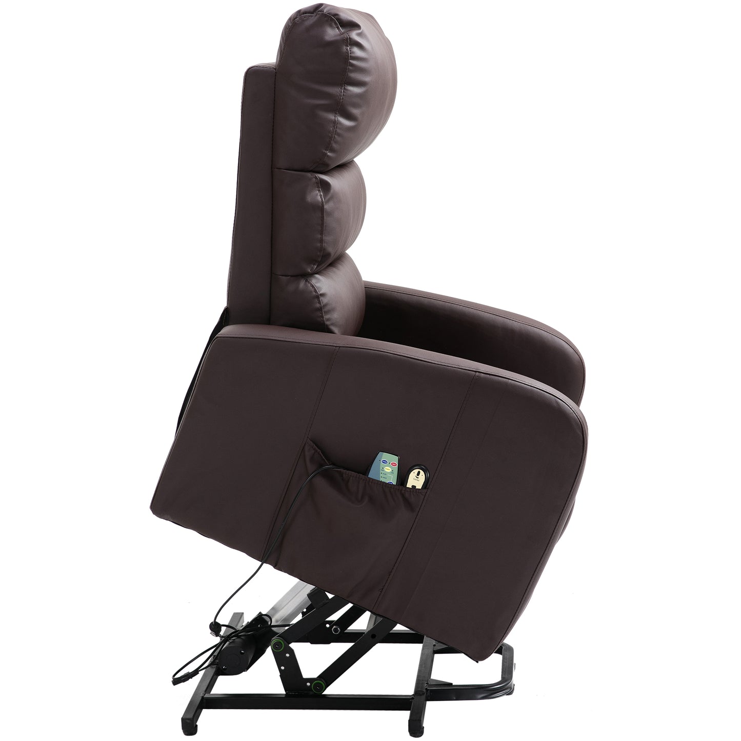 Power Massage Lift Recliner Chair with Heat & Vibration for Elderly, Heavy Duty and Safety Motion Reclining Mechanism, 2 Side Pockets , Remote control, Faux