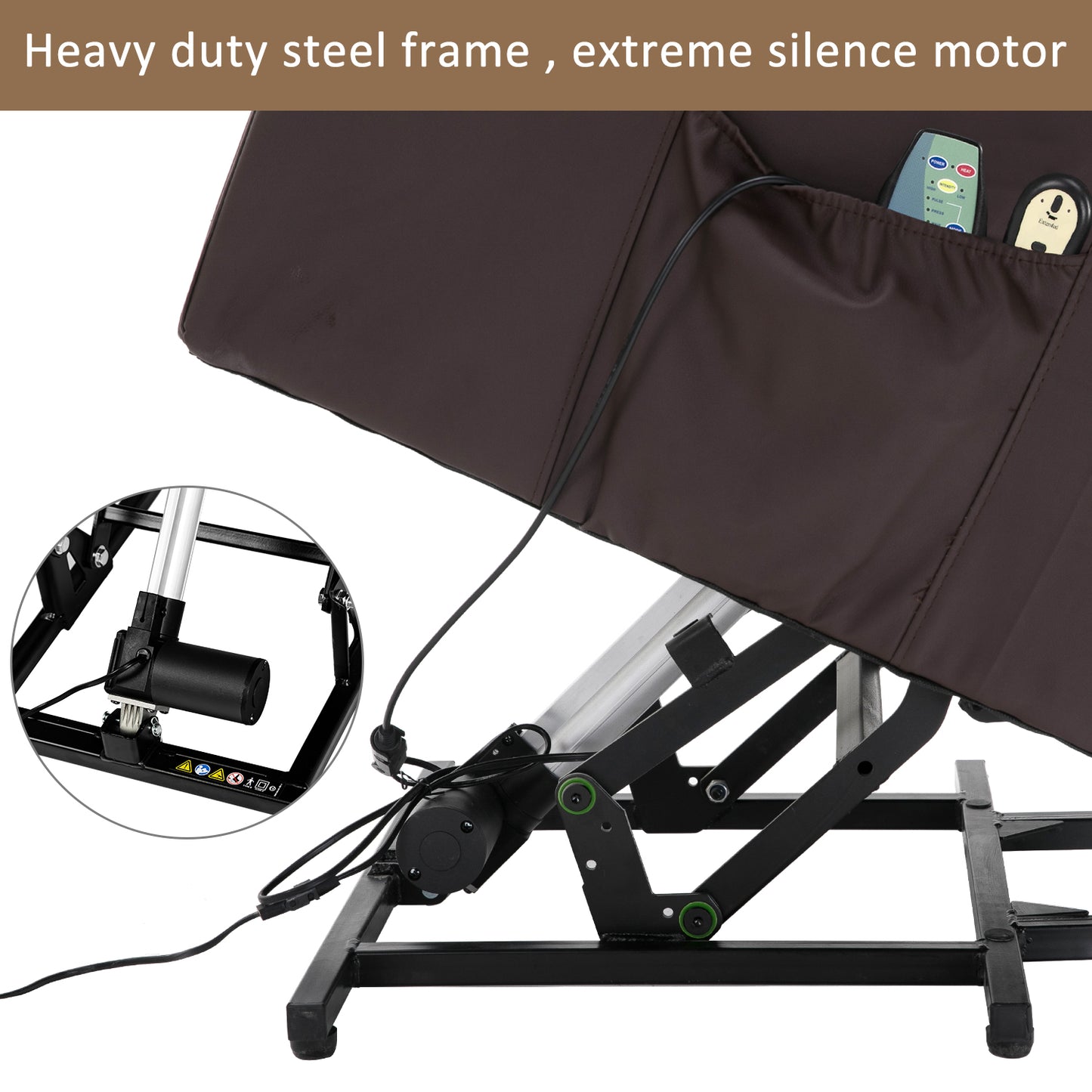 Power Massage Lift Recliner Chair with Heat & Vibration for Elderly, Heavy Duty and Safety Motion Reclining Mechanism, 2 Side Pockets , Remote control, Faux