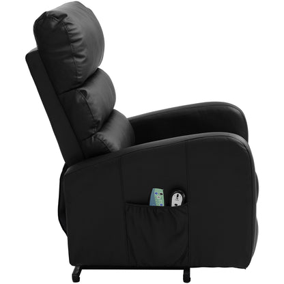 Power Massage Lift Recliner Chair with Heat & Vibration for Elderly, Heavy Duty and Safety Motion Reclining Mechanism, 2 Side Pockets , Remote control, Faux Leather