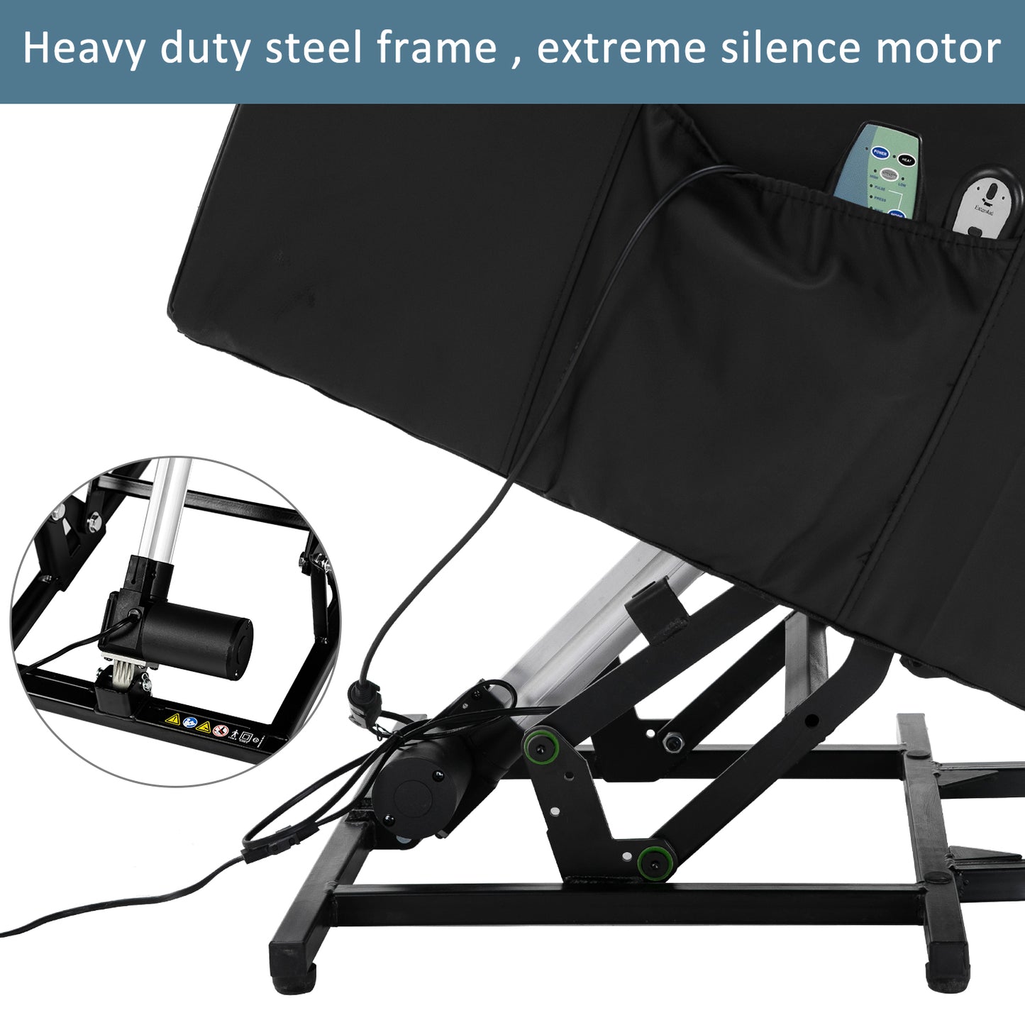 Power Massage Lift Recliner Chair with Heat & Vibration for Elderly, Heavy Duty and Safety Motion Reclining Mechanism, 2 Side Pockets , Remote control, Faux Leather