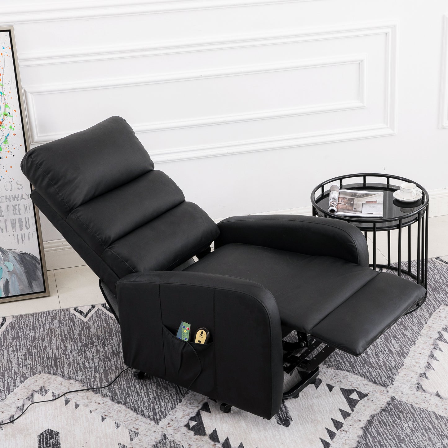 Power Massage Lift Recliner Chair with Heat & Vibration for Elderly, Heavy Duty and Safety Motion Reclining Mechanism, 2 Side Pockets , Remote control, Faux Leather