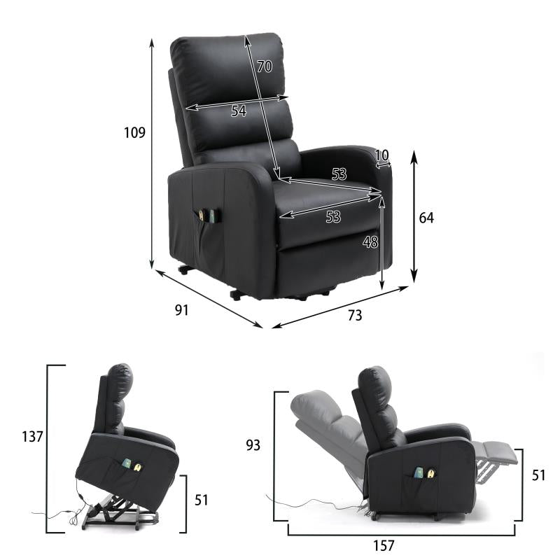 Power Massage Lift Recliner Chair with Heat & Vibration for Elderly, Heavy Duty and Safety Motion Reclining Mechanism, 2 Side Pockets , Remote control, Faux Leather