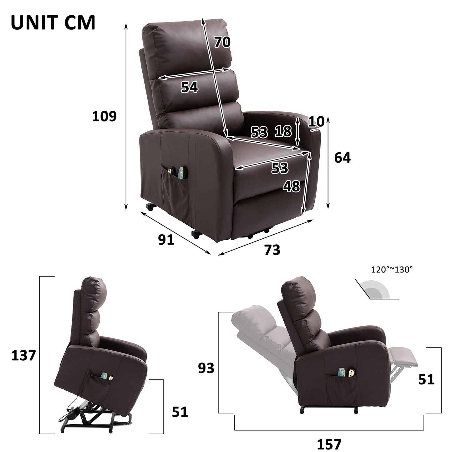 Power Massage Lift Recliner Chair with Heat & Vibration for Elderly, Heavy Duty and Safety Motion Reclining Mechanism, 2 Side Pockets , Remote control, Faux