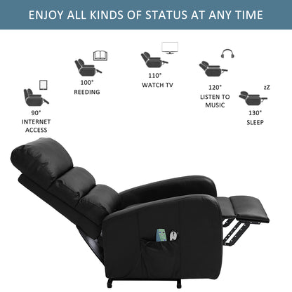 Power Massage Lift Recliner Chair with Heat & Vibration for Elderly, Heavy Duty and Safety Motion Reclining Mechanism, 2 Side Pockets , Remote control, Faux Leather