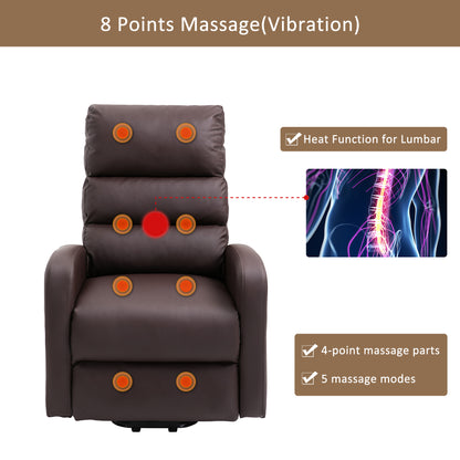 Power Massage Lift Recliner Chair with Heat & Vibration for Elderly, Heavy Duty and Safety Motion Reclining Mechanism, 2 Side Pockets , Remote control, Faux