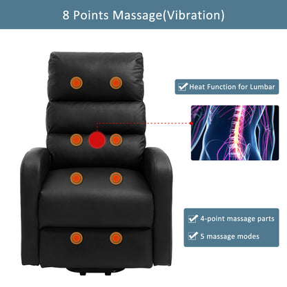 Power Massage Lift Recliner Chair with Heat & Vibration for Elderly, Heavy Duty and Safety Motion Reclining Mechanism, 2 Side Pockets , Remote control, Faux Leather