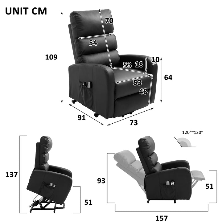 Power Massage Lift Recliner Chair with Heat & Vibration for Elderly, Heavy Duty and Safety Motion Reclining Mechanism, 2 Side Pockets , Remote control, Faux Leather