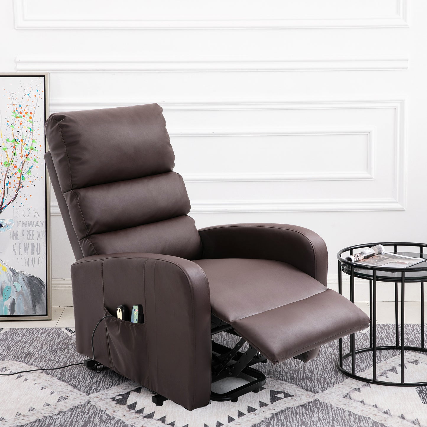 Power Massage Lift Recliner Chair with Heat & Vibration for Elderly, Heavy Duty and Safety Motion Reclining Mechanism, 2 Side Pockets , Remote control, Faux
