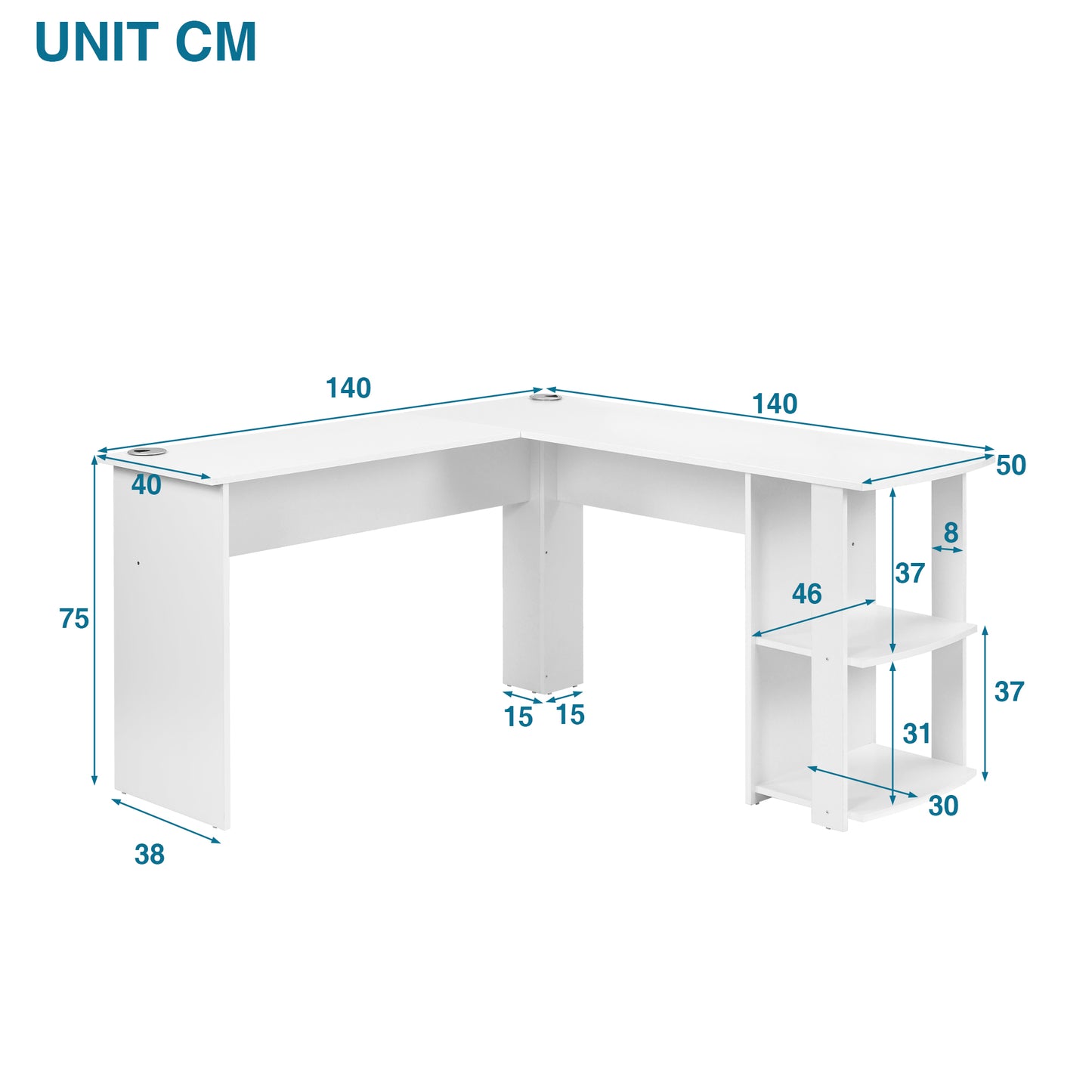 Corner Desk Office Desk for Home L-Shaped Desk Gaming Desk Large Computer Desk PC Laptop Study Gaming Table Workstation for Home Office, Easy to Assemble (White)