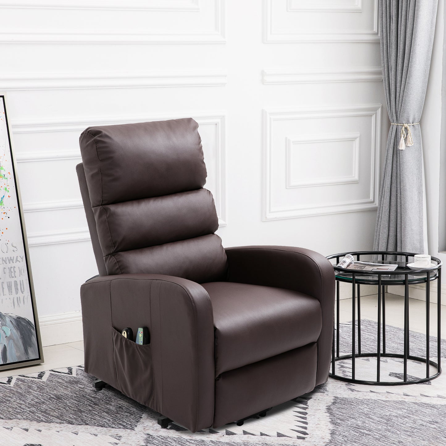 Power Massage Lift Recliner Chair with Heat & Vibration for Elderly, Heavy Duty and Safety Motion Reclining Mechanism, 2 Side Pockets , Remote control, Faux