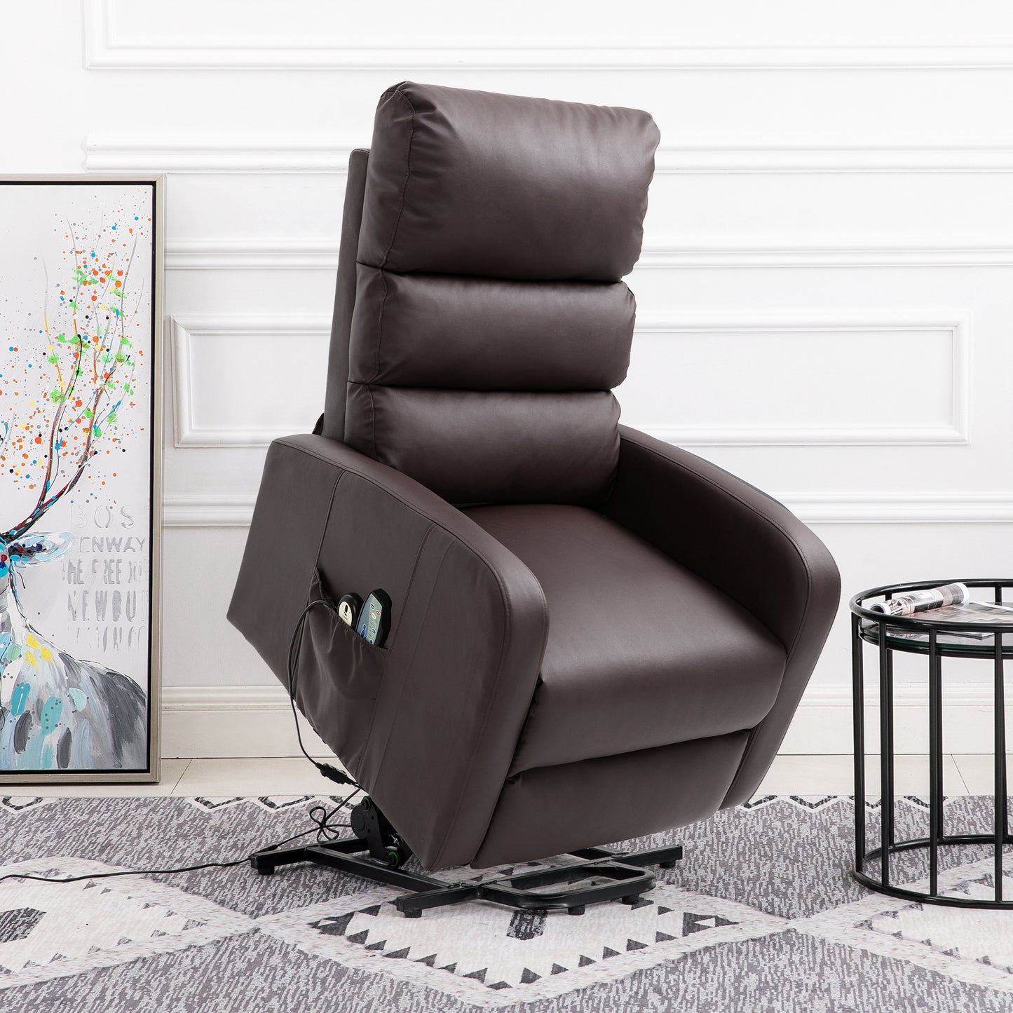 Power Massage Lift Recliner Chair with Heat & Vibration for Elderly, Heavy Duty and Safety Motion Reclining Mechanism, 2 Side Pockets , Remote control, Faux
