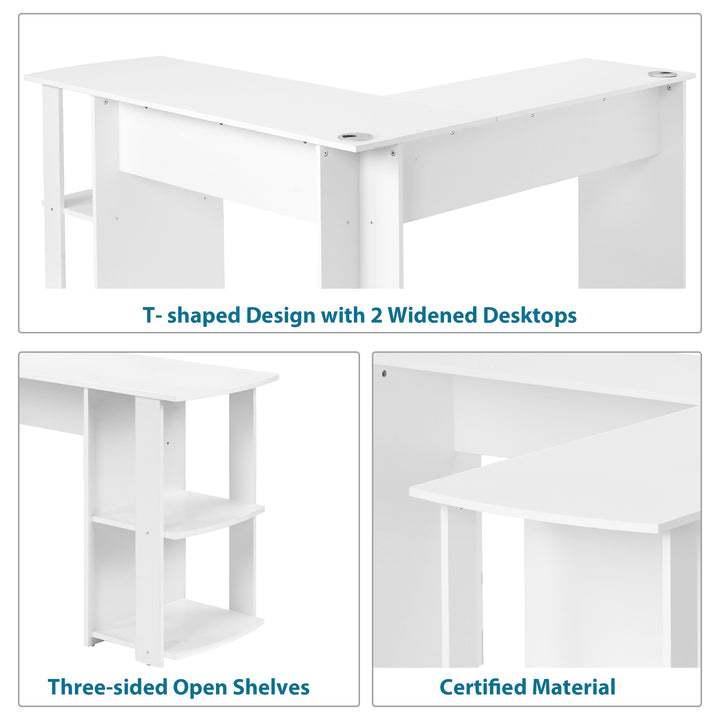 Corner Desk Office Desk for Home L-Shaped Desk Gaming Desk Large Computer Desk PC Laptop Study Gaming Table Workstation for Home Office, Easy to Assemble (White)