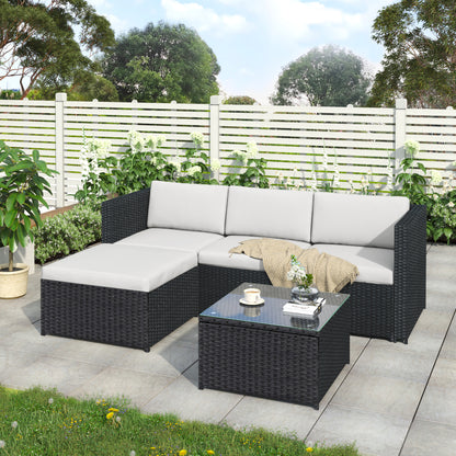 Garden Corner Sofa Rattan Corner Sofa Garden Furniture Patio Set Garden Entertaining Set Garden Rattan Furniture Lounge Set (Brown)