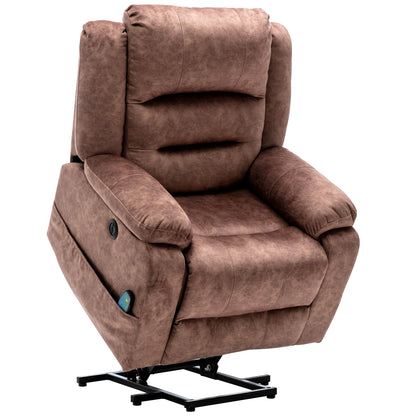 Electric Power Lift Recliner Chair Sofa with Massage and Heat for Elderly 2 Side Pockets USB Ports Single Recliner Chairs for Living Room Overstuffed Breathable Fabric Reclining