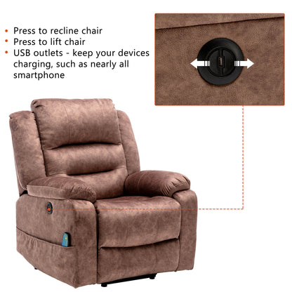 Electric Power Lift Recliner Chair Sofa with Massage and Heat for Elderly 2 Side Pockets USB Ports Single Recliner Chairs for Living Room Overstuffed Breathable Fabric Reclining