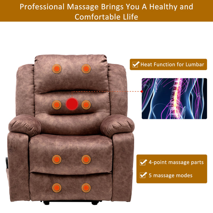 Electric Power Lift Recliner Chair Sofa with Massage and Heat for Elderly 2 Side Pockets USB Ports Single Recliner Chairs for Living Room Overstuffed Breathable Fabric Reclining