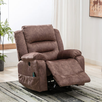 Electric Power Lift Recliner Chair Sofa with Massage and Heat for Elderly 2 Side Pockets USB Ports Single Recliner Chairs for Living Room Overstuffed Breathable Fabric Reclining
