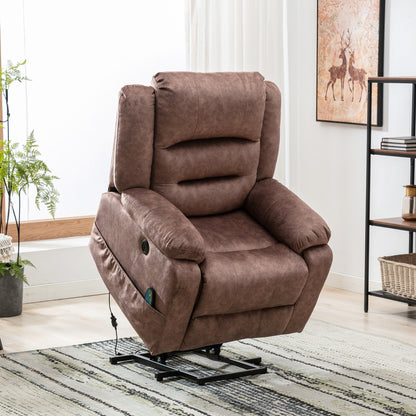 Electric Power Lift Recliner Chair Sofa with Massage and Heat for Elderly 2 Side Pockets USB Ports Single Recliner Chairs for Living Room Overstuffed Breathable Fabric Reclining