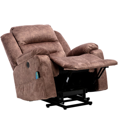 Electric Power Lift Recliner Chair Sofa with Massage and Heat for Elderly 2 Side Pockets USB Ports Single Recliner Chairs for Living Room Overstuffed Breathable Fabric Reclining