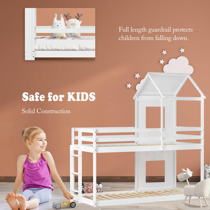 3FT Treehouse Bunk bed, Cabin Bed Frame, Mid-Sleeper with Treehouse Canopy & Ladder (white)
