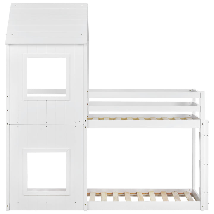 3FT Treehouse Bunk bed, Cabin Bed Frame, Mid-Sleeper with Treehouse Canopy & Ladder (white)