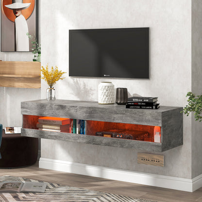TV Stand with LED Lights, Floating Entertainment Center Media Console, Wall Mounted High Gloss Modern Storage Shelf