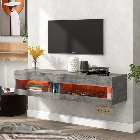 TV Stand with LED Lights, Floating Entertainment Center Media Console, Wall Mounted High Gloss Modern Storage Shelf