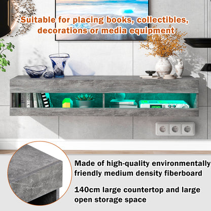 TV Stand with LED Lights, Floating Entertainment Center Media Console, Wall Mounted High Gloss Modern Storage Shelf