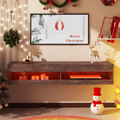 TV Stand with LED Lights, Floating Entertainment Center Media Console, Wall Mounted High Gloss Modern Storage Shelf