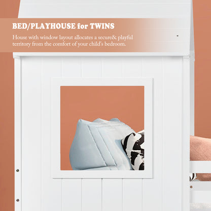 3FT Treehouse Bunk bed, Cabin Bed Frame, Mid-Sleeper with Treehouse Canopy & Ladder (white)