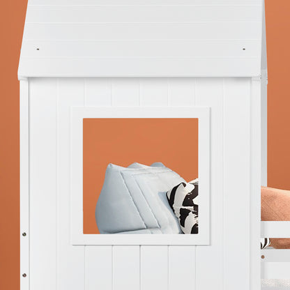 3FT Treehouse Bunk bed, Cabin Bed Frame, Mid-Sleeper with Treehouse Canopy & Ladder (white)