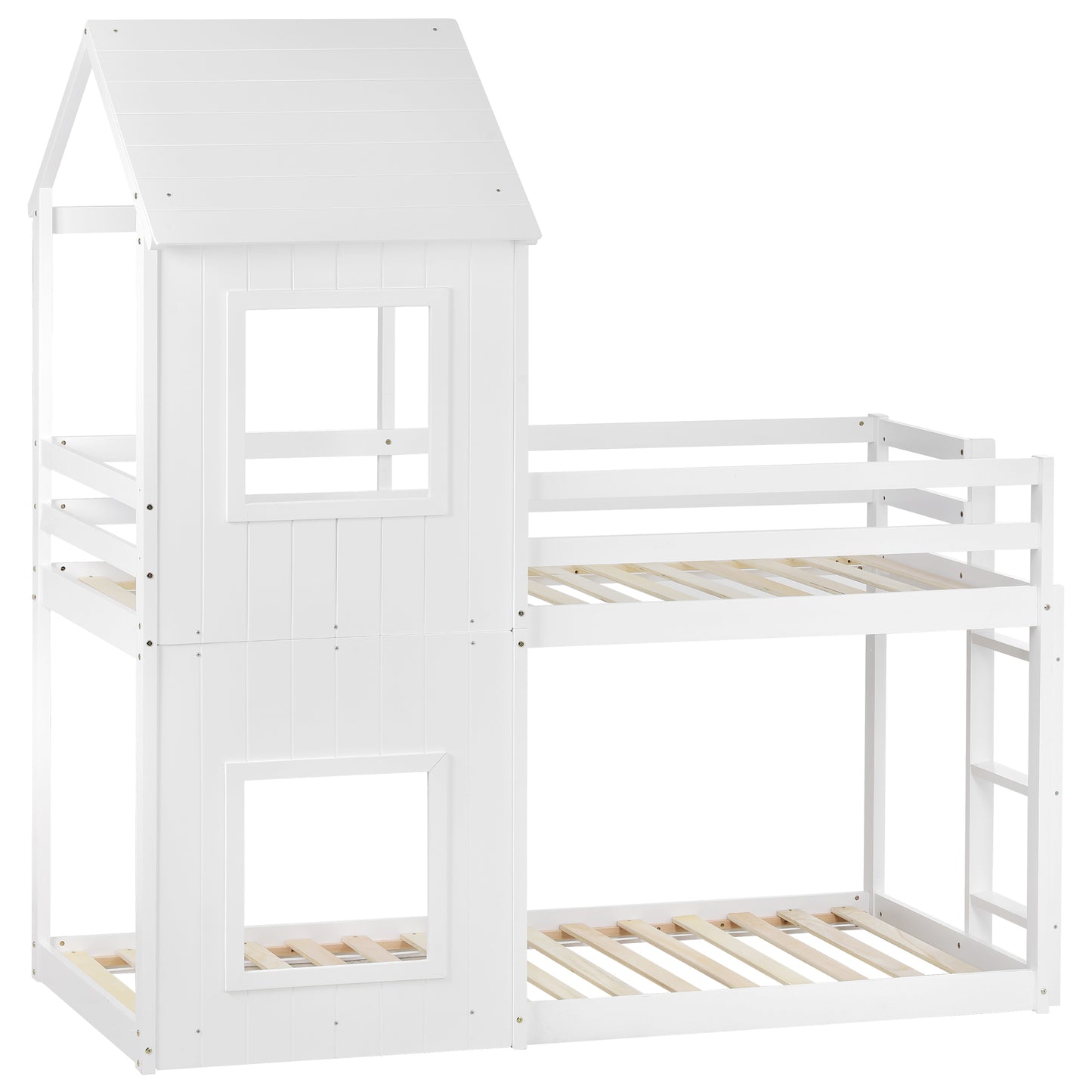 3FT Treehouse Bunk bed, Cabin Bed Frame, Mid-Sleeper with Treehouse Canopy & Ladder (white)