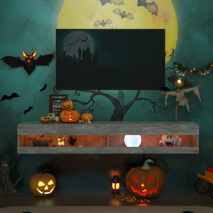 TV Stand with LED Lights, Floating Entertainment Center Media Console, Wall Mounted High Gloss Modern Storage Shelf