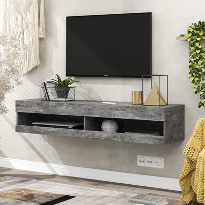 TV Stand with LED Lights, Floating Entertainment Center Media Console, Wall Mounted High Gloss Modern Storage Shelf