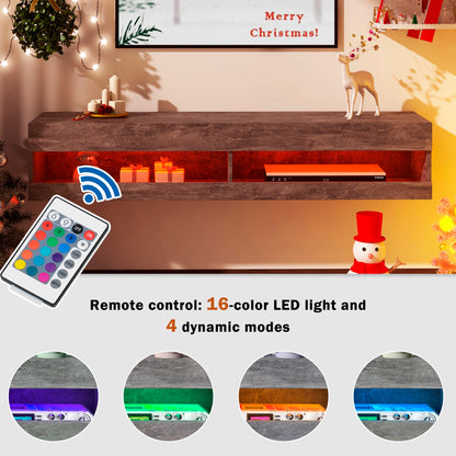 TV Stand with LED Lights, Floating Entertainment Center Media Console, Wall Mounted High Gloss Modern Storage Shelf