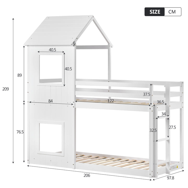 3FT Treehouse Bunk bed, Cabin Bed Frame, Mid-Sleeper with Treehouse Canopy & Ladder (white)