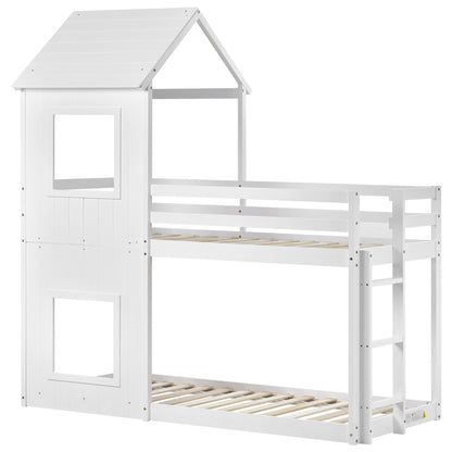 3FT Treehouse Bunk bed, Cabin Bed Frame, Mid-Sleeper with Treehouse Canopy & Ladder (white)