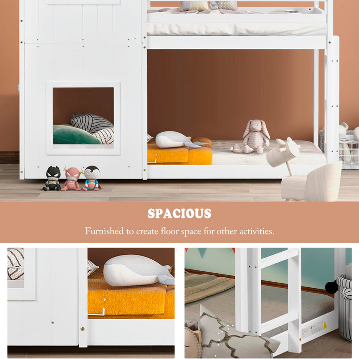 3FT Treehouse Bunk bed, Cabin Bed Frame, Mid-Sleeper with Treehouse Canopy & Ladder (white)