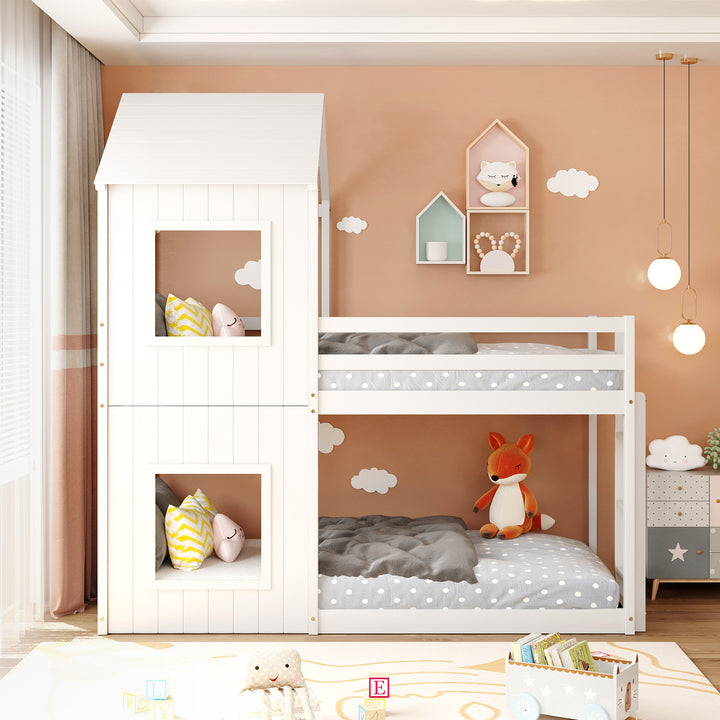 3FT Treehouse Bunk bed, Cabin Bed Frame, Mid-Sleeper with Treehouse Canopy & Ladder (white)