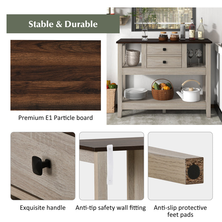2 drawers Sideboard, Kitchen Buffet, Cupboard Storage Cabinet, natural, 106*40*90 cm