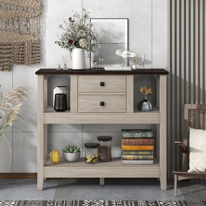 2 drawers Sideboard, Kitchen Buffet, Cupboard Storage Cabinet, natural, 106*40*90 cm