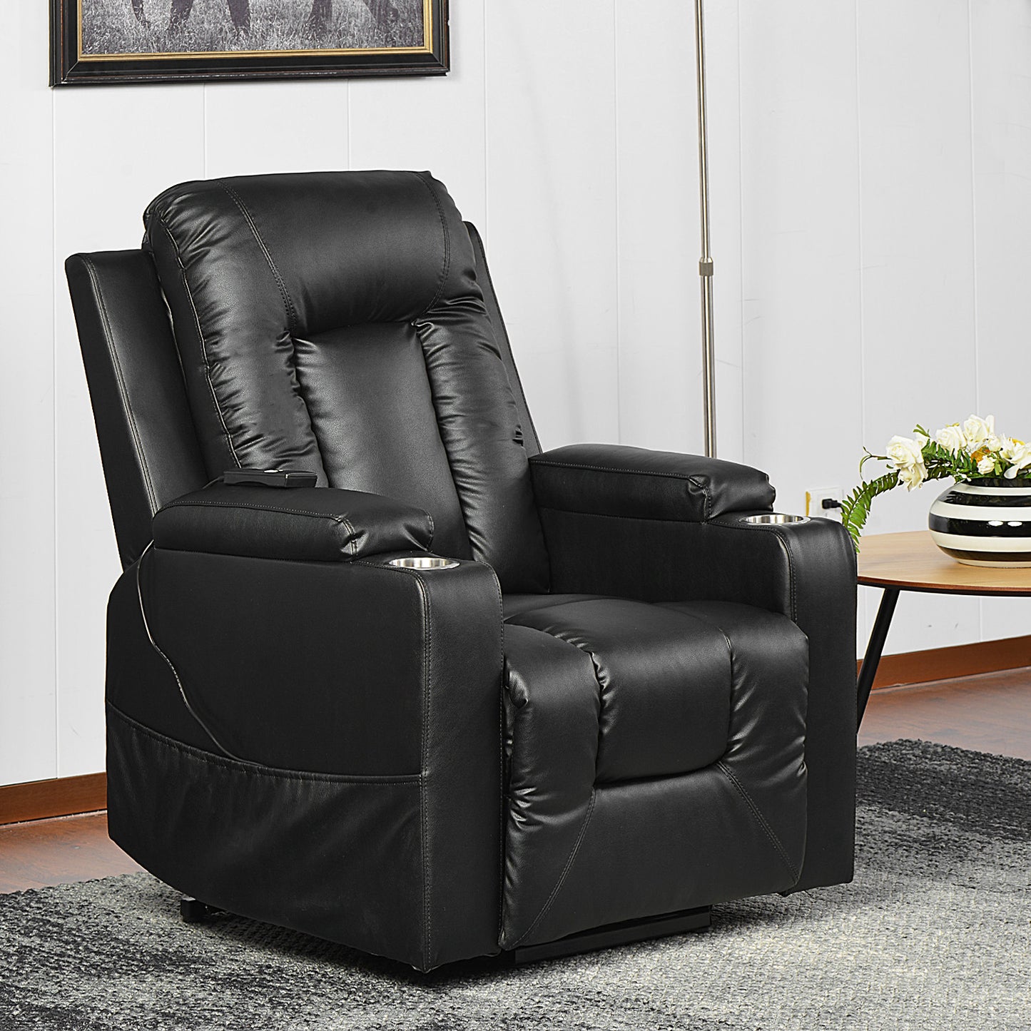 Electric Power Lift Recliner Chair Sofa for Elderly, 3 Positions, Side Pockets and 2 Cup Holders, Remote control, Faux Leather