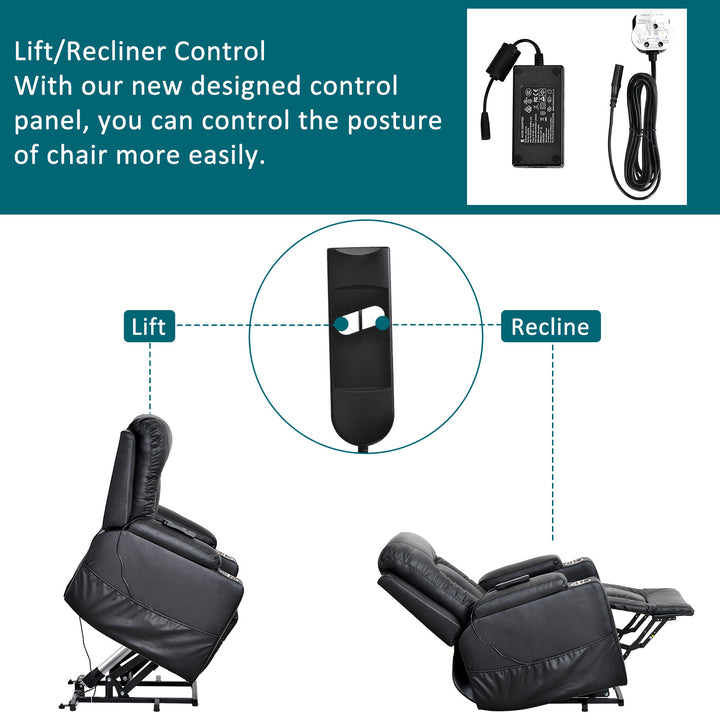 Electric Power Lift Recliner Chair Sofa for Elderly, 3 Positions, Side Pockets and 2 Cup Holders, Remote control, Faux Leather