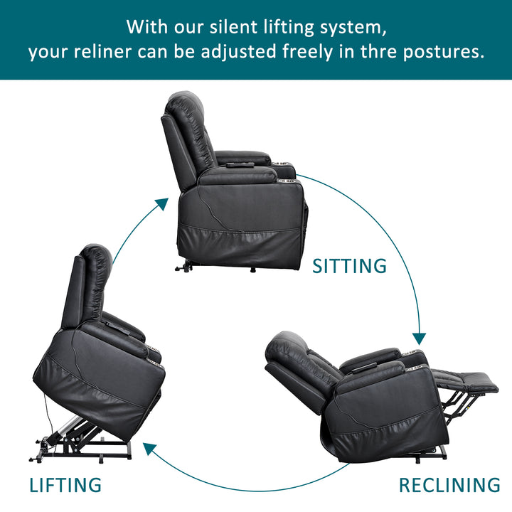 Electric Power Lift Recliner Chair Sofa for Elderly, 3 Positions, Side Pockets and 2 Cup Holders, Remote control, Faux Leather